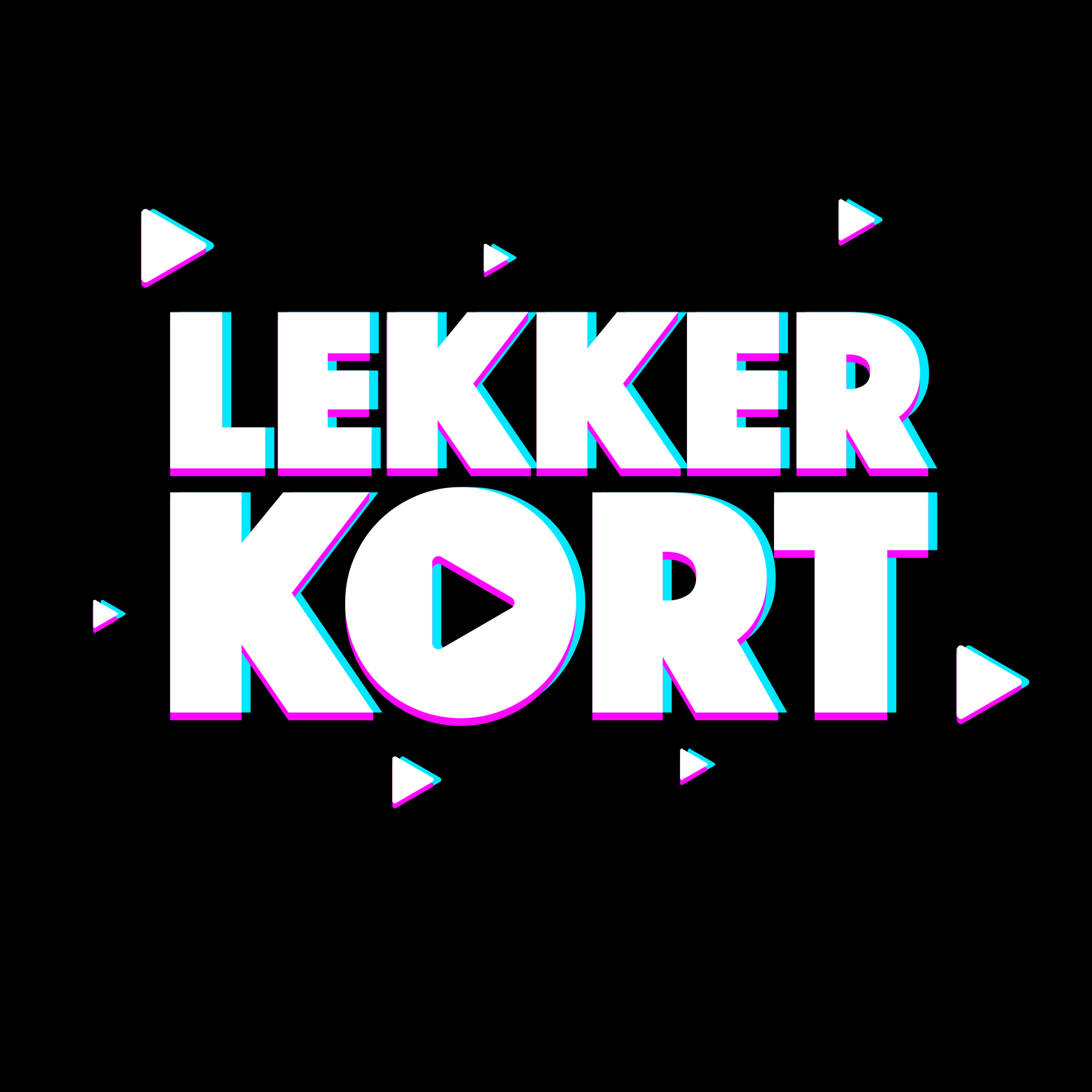 Lekkerkort company logo with a triangle thet feels like the youtube play button. Lekkerkort translaters to Nice n short